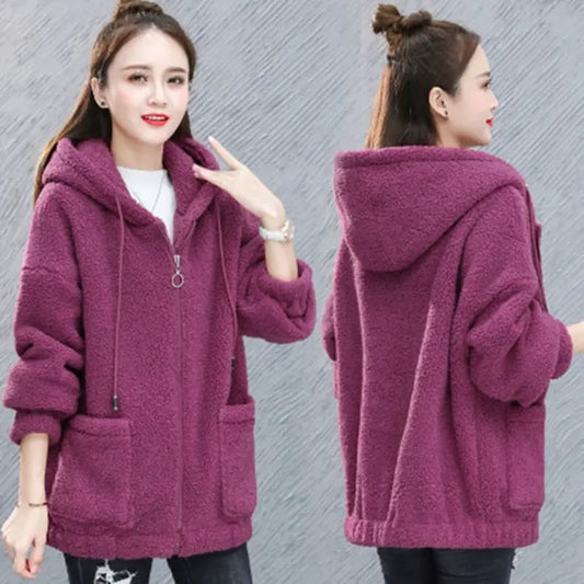🔥❄️ Zimowy Must-Have 2026 | Damska Kurtka Pluszowa z Kapturem M–4XL – Ciepła, Miękka i Wygodna na Chłodne Dni ✨