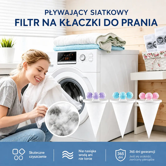 🎉🧺 6+6 GRATIS! 🐾 Koniec z sierścią w praniu! ✨ Pływający filtr do pralki usuwa włosy, kłaczki i sierść zwierząt za każdym razem!