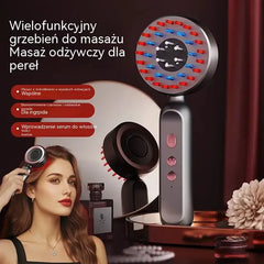 ✨ Grzebień do pielęgnacji skóry głowy 4w1 – światło czerwone i niebieskie, mikroprądy, masaż i aplikator serum 💆‍♀️