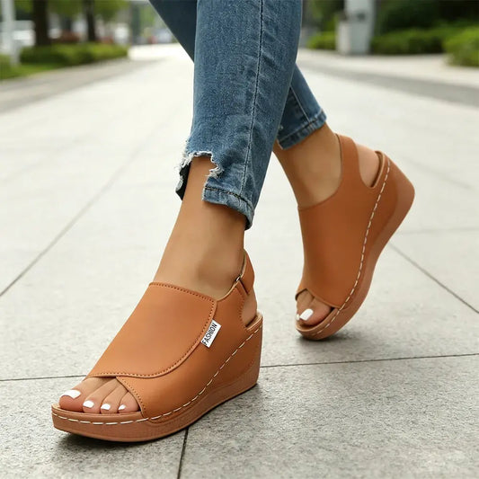 👟[Rozmiary 36-43] ✨️Damskie sandały na koturnie z prawdziwej skóry – miękka podeszwa – wsparcie łuku stopy